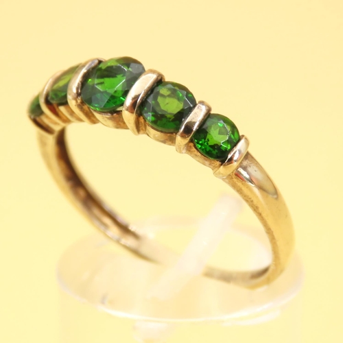 63 - Five Stone Diopside Bar Setting Ring Mounted on 9 Carat Yellow Gold Band Size S