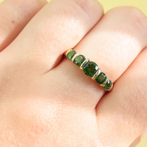 63 - Five Stone Diopside Bar Setting Ring Mounted on 9 Carat Yellow Gold Band Size S