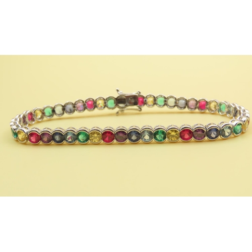 630 - Tutti Fruti Tennis Bracelet Mounted in 9 Carat White Gold 20cm Long As New Unworn