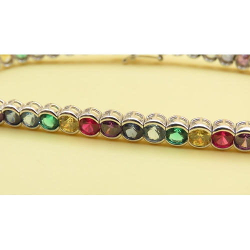 630 - Tutti Fruti Tennis Bracelet Mounted in 9 Carat White Gold 20cm Long As New Unworn