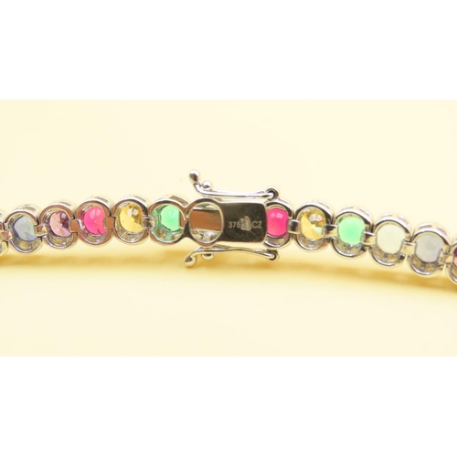 630 - Tutti Fruti Tennis Bracelet Mounted in 9 Carat White Gold 20cm Long As New Unworn