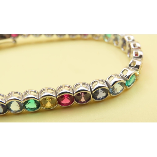 630 - Tutti Fruti Tennis Bracelet Mounted in 9 Carat White Gold 20cm Long As New Unworn