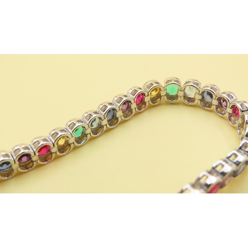 630 - Tutti Fruti Tennis Bracelet Mounted in 9 Carat White Gold 20cm Long As New Unworn