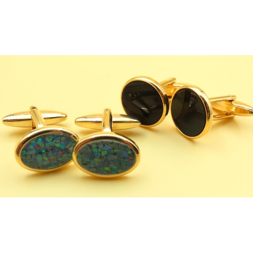 631 - Two Pairs of Black Onyx and Opal Cuff Links As New Unworn