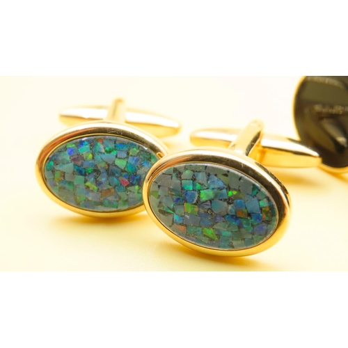 631 - Two Pairs of Black Onyx and Opal Cuff Links As New Unworn