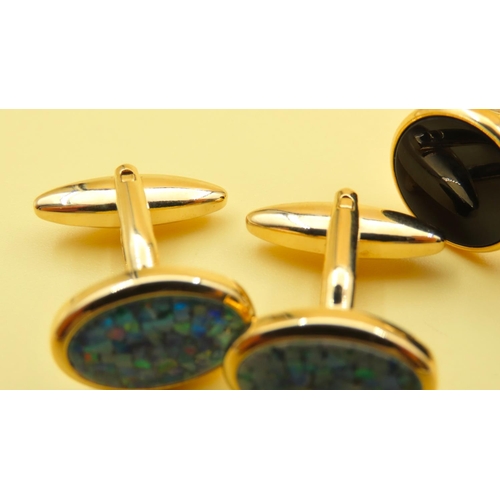 631 - Two Pairs of Black Onyx and Opal Cuff Links As New Unworn