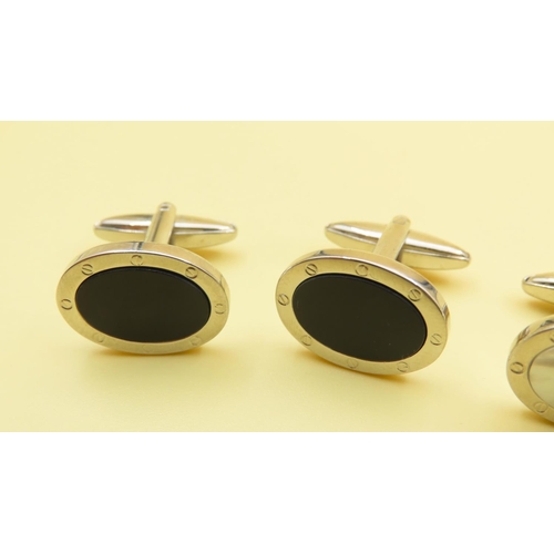 632 - Two Pairs of Black Onyx and Mother of Pearl Cuff Links As New Unworn