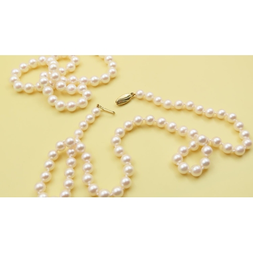 633 - Two Pairs of Pearl Necklaces with 9 Carat Yellow Gold Clasps As New Unworn