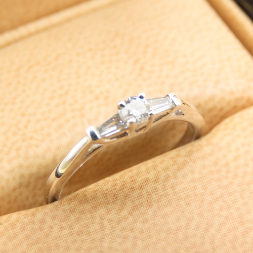 636 - Three Stone Trellis Set Diamond Ring Mounted on 18 Carat White Gold Band Size M and a Half As New Un... 