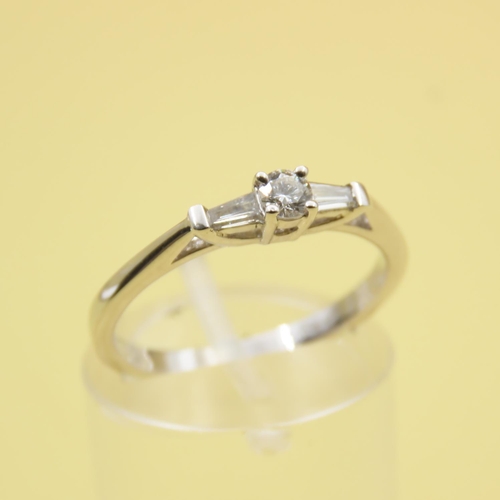 636 - Three Stone Trellis Set Diamond Ring Mounted on 18 Carat White Gold Band Size M and a Half As New Un... 