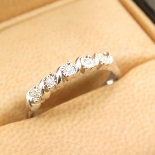 Five Stone Diamond Ring Mounted on 9 Carat White Gold Band Size O As New Unworn