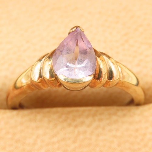 64 - Pear Cut Amethyst Ring Mounted on 9 Carat Yellow Gold Band Size N