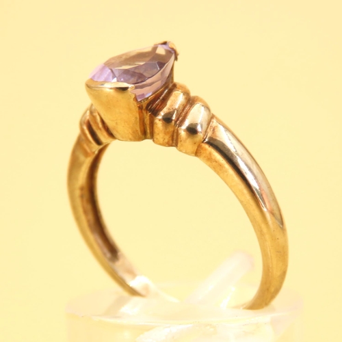 64 - Pear Cut Amethyst Ring Mounted on 9 Carat Yellow Gold Band Size N