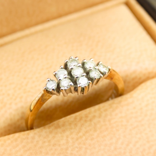 640 - Nine Stone Diamond Cluster Ring Minted on 9 Carat Yellow Gold Band Size L As New Unworn