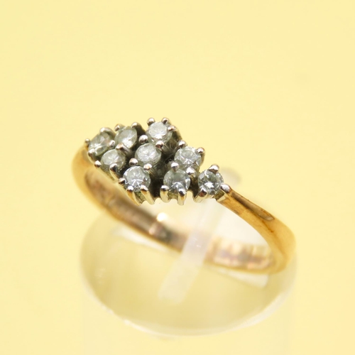 640 - Nine Stone Diamond Cluster Ring Minted on 9 Carat Yellow Gold Band Size L As New Unworn