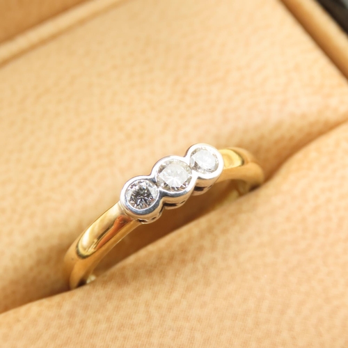 641 - Three Stone Bezel Set Diamond Ring Mounted on 18 Carat Yellow Gold Band Size O and a Half As New Unw... 