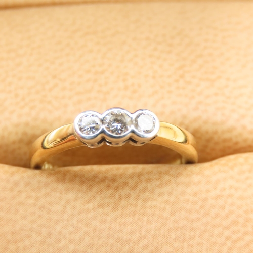 641 - Three Stone Bezel Set Diamond Ring Mounted on 18 Carat Yellow Gold Band Size O and a Half As New Unw... 