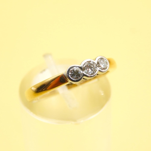 641 - Three Stone Bezel Set Diamond Ring Mounted on 18 Carat Yellow Gold Band Size O and a Half As New Unw... 