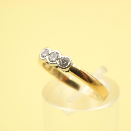 641 - Three Stone Bezel Set Diamond Ring Mounted on 18 Carat Yellow Gold Band Size O and a Half As New Unw... 