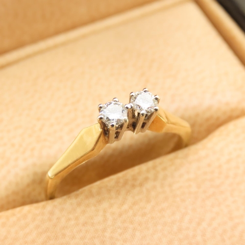 642 - Twin Stone Diamond Ring Mounted on 18 Carat Yellow Gold Band Size M As New Unworn