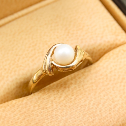 643 - Solitaire Pearl Ring Mounted on 9 Carat Yellow Gold Band Size N As New Unworn