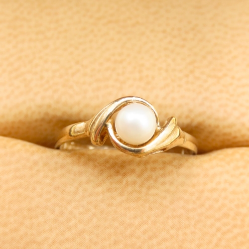 643 - Solitaire Pearl Ring Mounted on 9 Carat Yellow Gold Band Size N As New Unworn