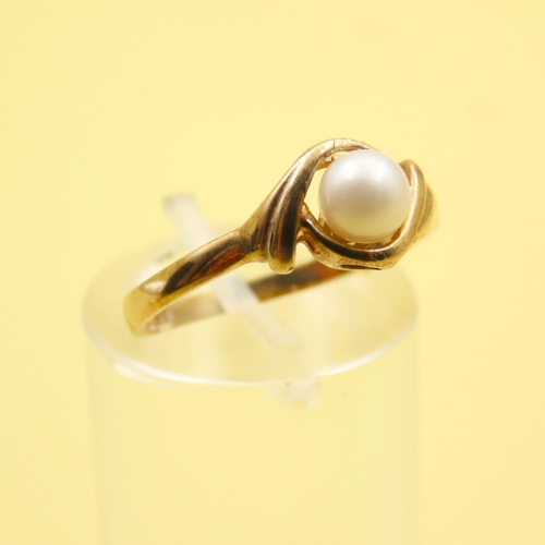 643 - Solitaire Pearl Ring Mounted on 9 Carat Yellow Gold Band Size N As New Unworn