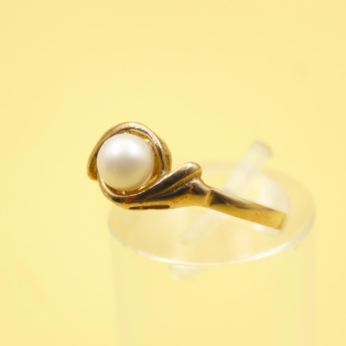 643 - Solitaire Pearl Ring Mounted on 9 Carat Yellow Gold Band Size N As New Unworn