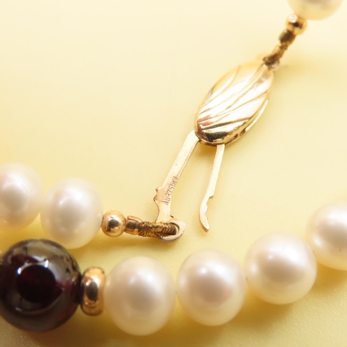 647 - Pearl and Garnet Necklace and Bracelet Set with 9 Carat Yellow Gold Clasps As New Unworn