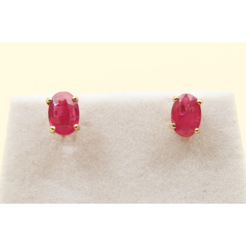 648 - Pair of Ruby Set 9 Carat Yellow Gold Stud Earrings As New Unworn