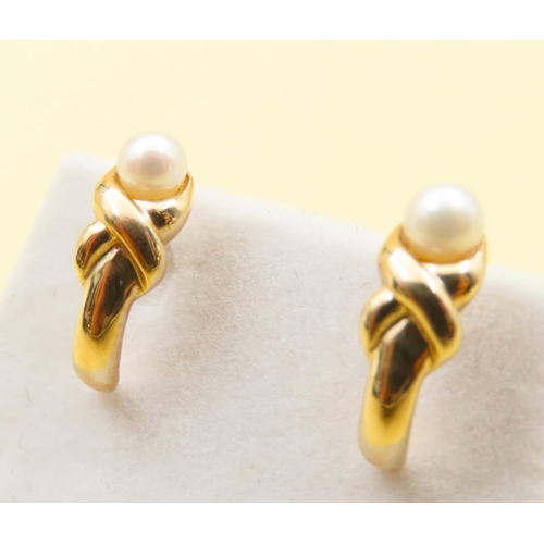 649 - Pair of Crossover Design Pearl C-Hoop Earrings Mounted on 9 Carat Yellow Gold As New Unworn