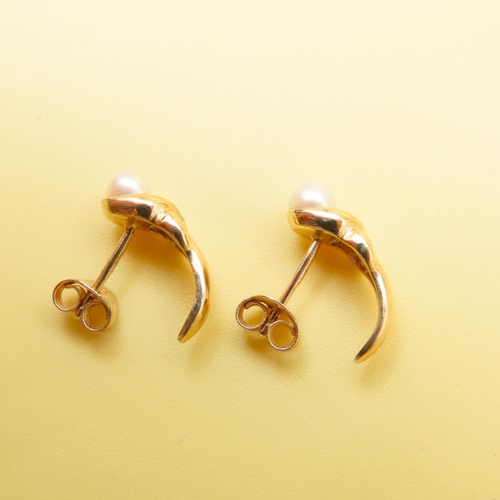 649 - Pair of Crossover Design Pearl C-Hoop Earrings Mounted on 9 Carat Yellow Gold As New Unworn