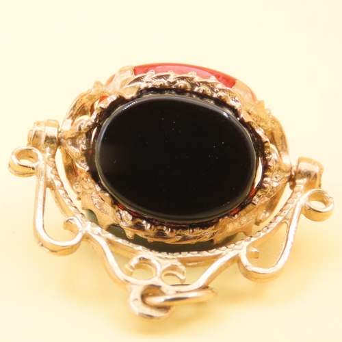 65 - Carnelian Bloodstone and Black Onyx Swivel Fob Pendant Mounted in 9 Carat Yellow Gold 2cm Drop