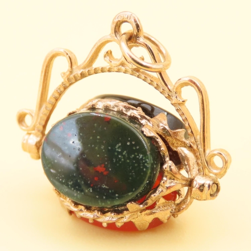 65 - Carnelian Bloodstone and Black Onyx Swivel Fob Pendant Mounted in 9 Carat Yellow Gold 2cm Drop