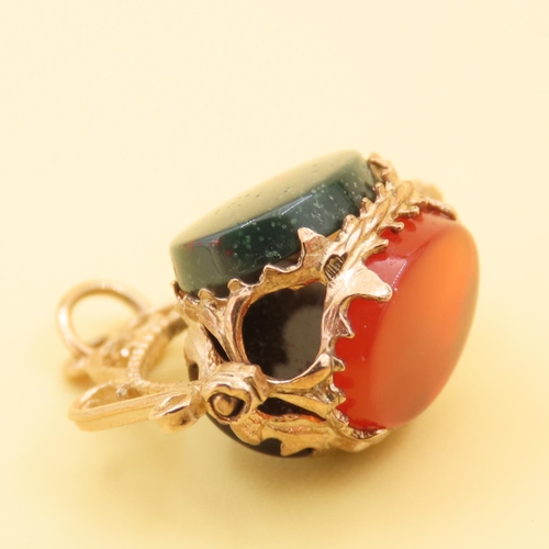 65 - Carnelian Bloodstone and Black Onyx Swivel Fob Pendant Mounted in 9 Carat Yellow Gold 2cm Drop