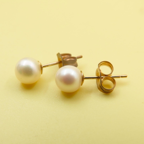 654 - Pair of Pearl Set 9 Carat Yellow Gold Stud Earrings As New Unworn