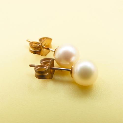 654 - Pair of Pearl Set 9 Carat Yellow Gold Stud Earrings As New Unworn