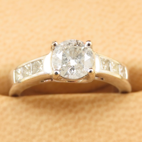 7 - Diamond Solitaire Ring Mounted on 18 Carat White Gold Band Further Diamond Inset on Shoulders Ring S... 