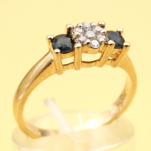 70 - Three Stone Sapphire and Diamond Ring Mounted on 14 Carat Yellow Gold Band Size N