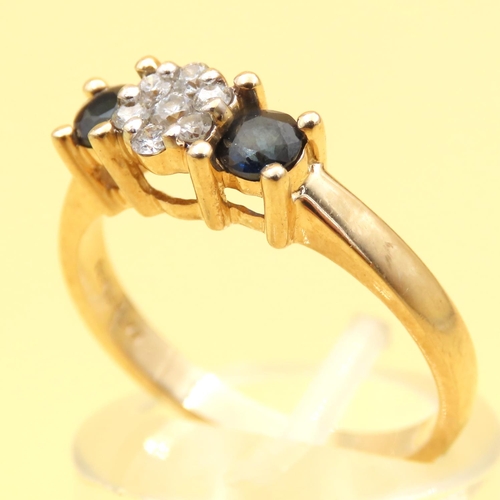 70 - Three Stone Sapphire and Diamond Ring Mounted on 14 Carat Yellow Gold Band Size N