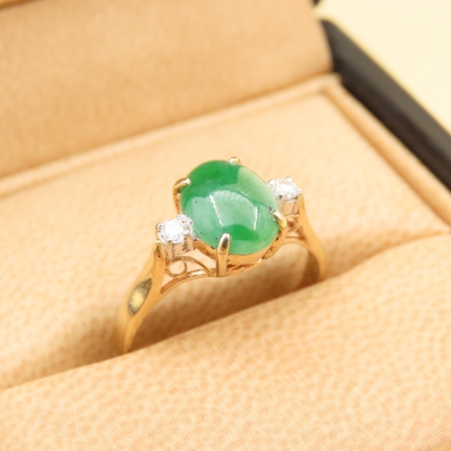 71 - Jade and Diamond Ring Mounted on 14 Carat Yellow Gold Size M and a Half