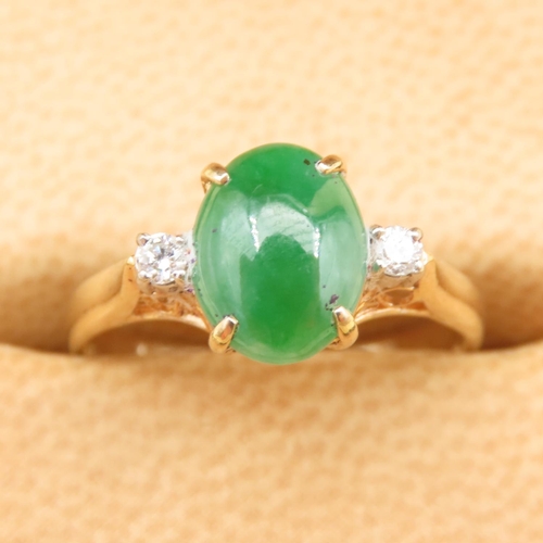 71 - Jade and Diamond Ring Mounted on 14 Carat Yellow Gold Size M and a Half