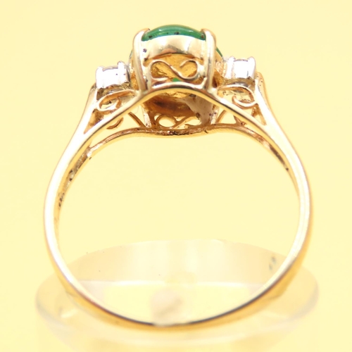 71 - Jade and Diamond Ring Mounted on 14 Carat Yellow Gold Size M and a Half