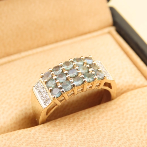 73 - Three Row Fifteen Stone Apatite Ring Mounted on 9 Carat Yellow Gold Band Size N and a Half