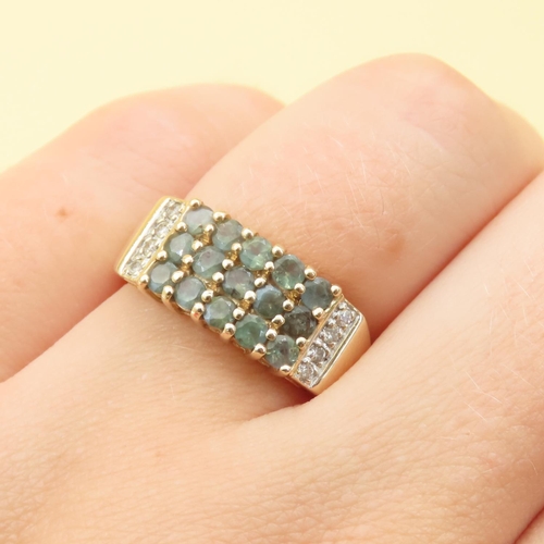 73 - Three Row Fifteen Stone Apatite Ring Mounted on 9 Carat Yellow Gold Band Size N and a Half