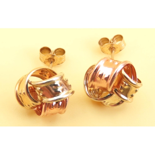 83 - Pair of 9 Carat Yellow White and Rose Gold Knot Design Earrings Each 12mm Diameter