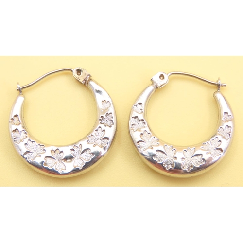 85 - Pair of 9 Carat White Gold Leaf Design Earrings  Each 2cm Diameter