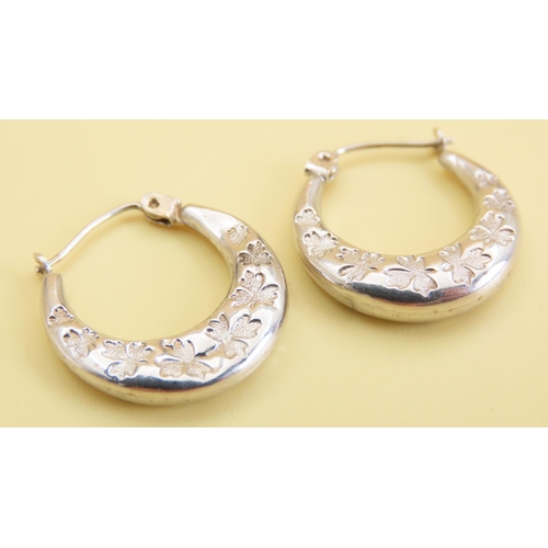 85 - Pair of 9 Carat White Gold Leaf Design Earrings  Each 2cm Diameter