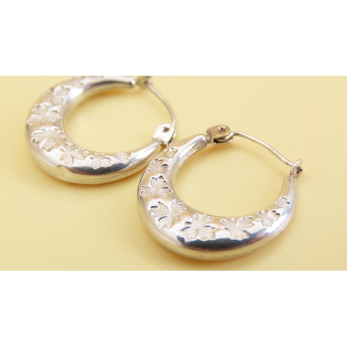 85 - Pair of 9 Carat White Gold Leaf Design Earrings  Each 2cm Diameter