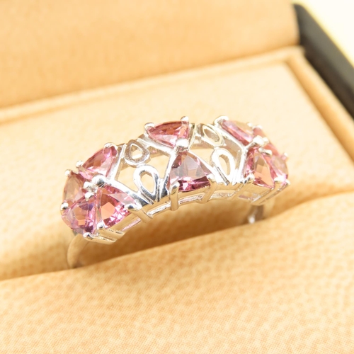 88 - Ten Stone Pink Spinel Ring Mounted on 9 Carat White Gold Band Attractively Detailed Ring Size R and ... 